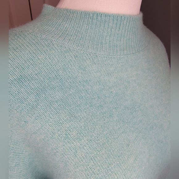 LOFT PLUS Women's Soft Mock Neck Tiffany Blue/Teal Tie Hem Sweater - 14 - Picture 7 of 13